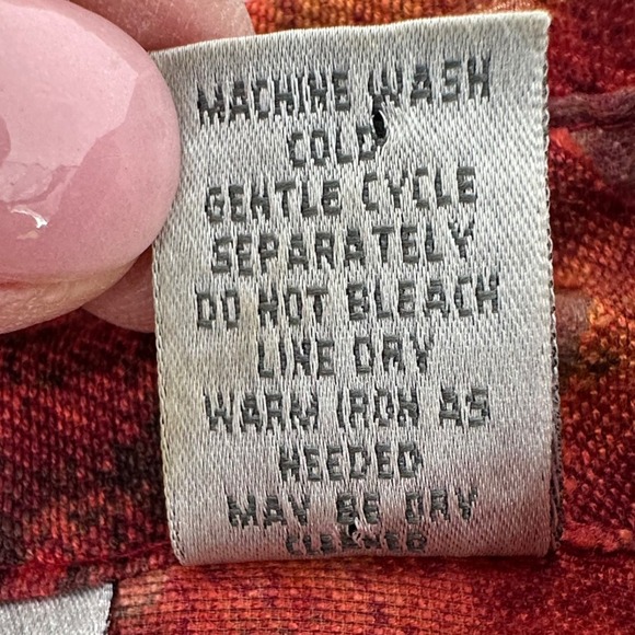 Chicos Red Orange Abstract Print Linen Blend Sheer Button Up Shirt Size 1 US M - Picture 7 of 11